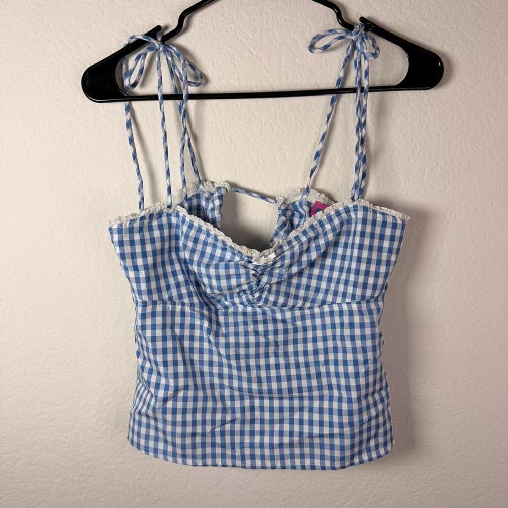 Edikted bluewhite gingham crop top medium